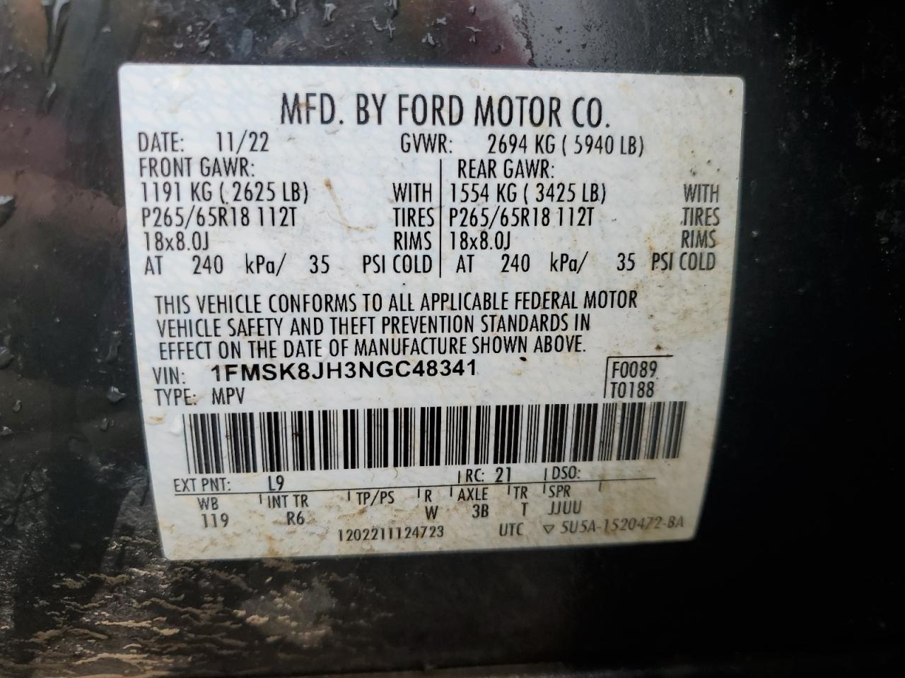 1FMSK8JH3NGC48341 2022 Ford Explorer Timberline