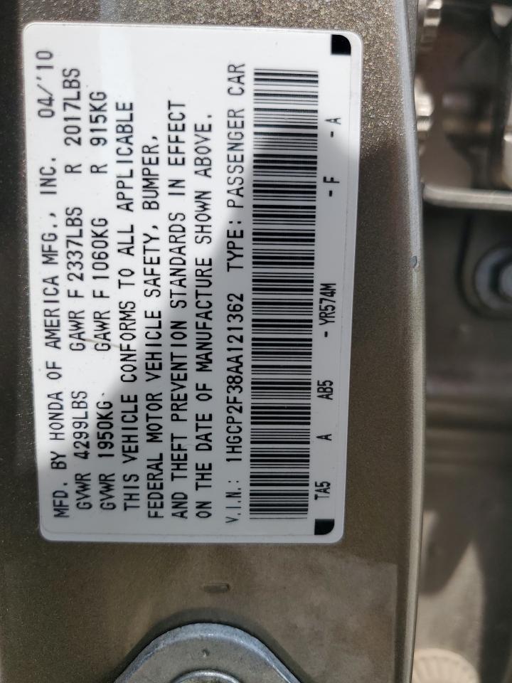 1HGCP2F38AA121362 2010 Honda Accord Lx