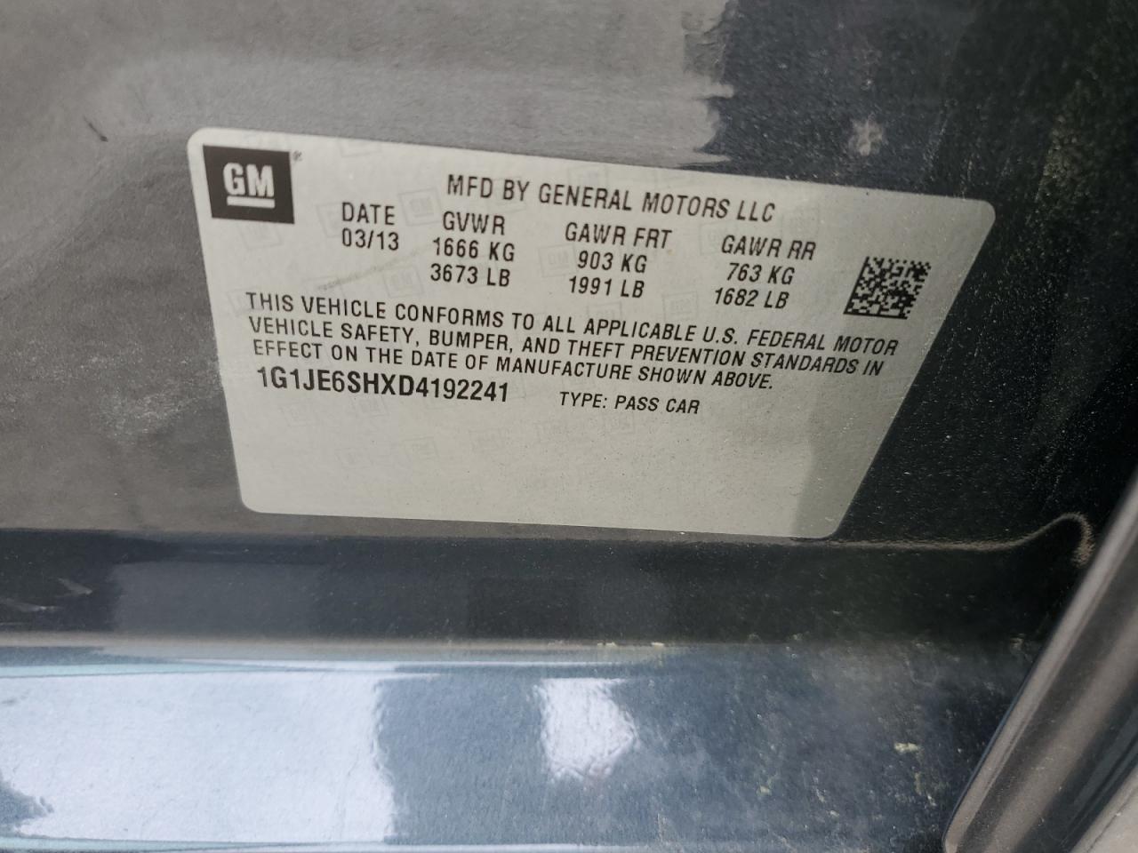 1G1JE6SHXD4192241 2013 Chevrolet Sonic Ltz