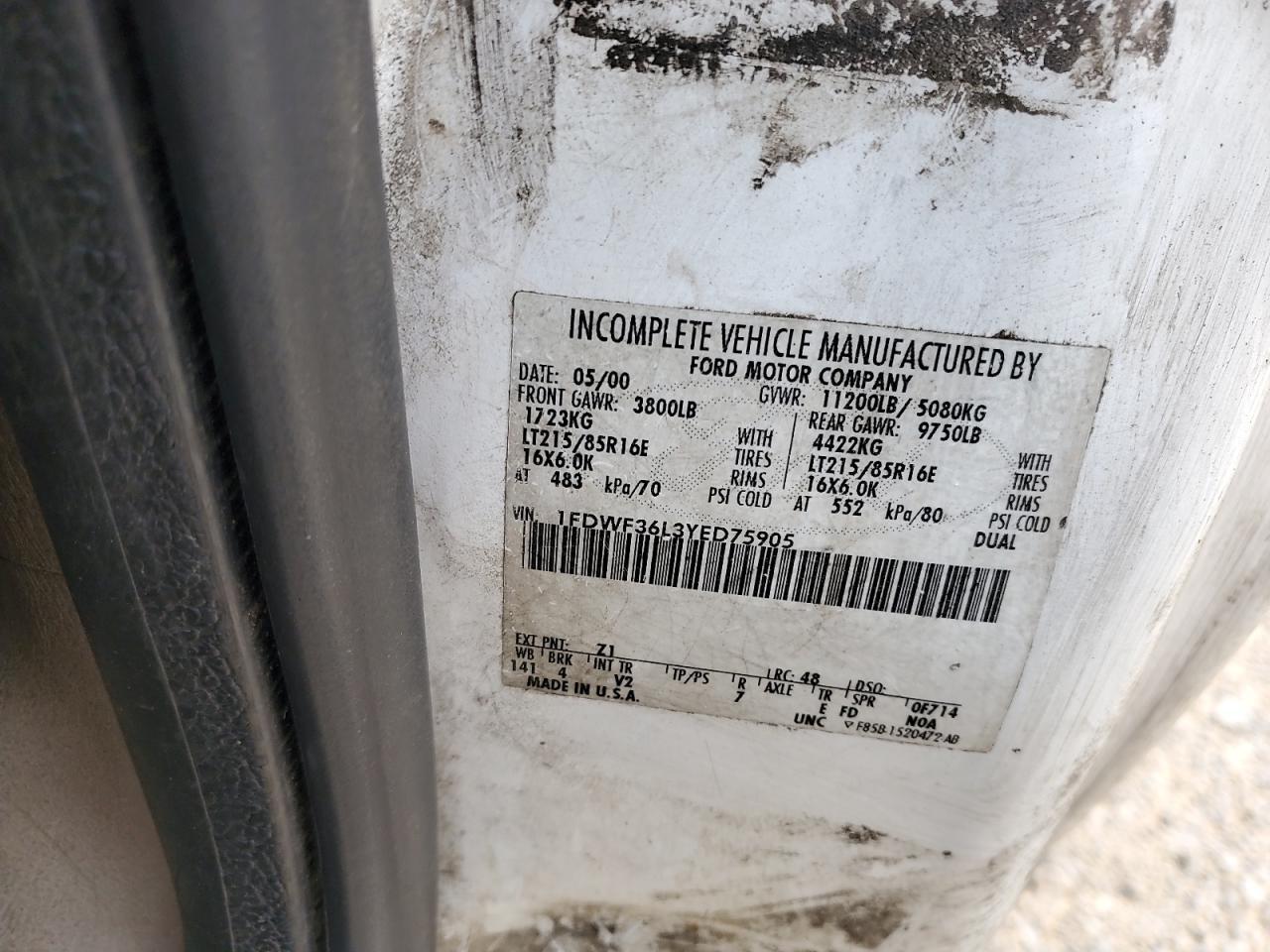 1FDWF36L3YED75905 2000 Ford F350 Super Duty