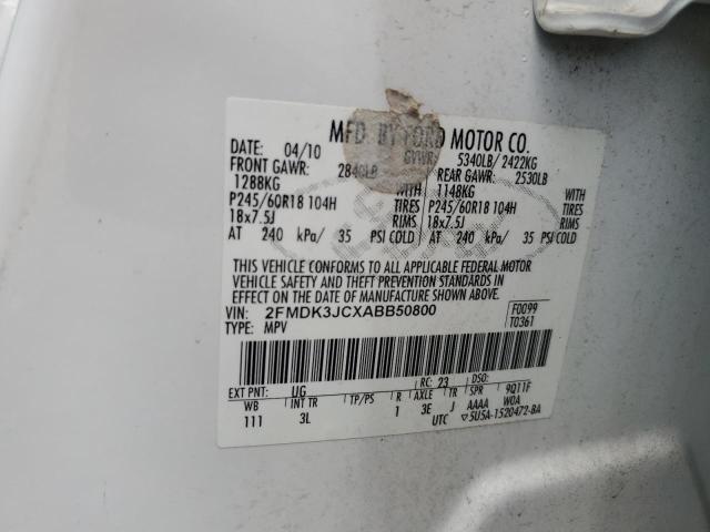 2010 Ford Edge Sel VIN: 2FMDK3JCXABB50800 Lot: 55073644