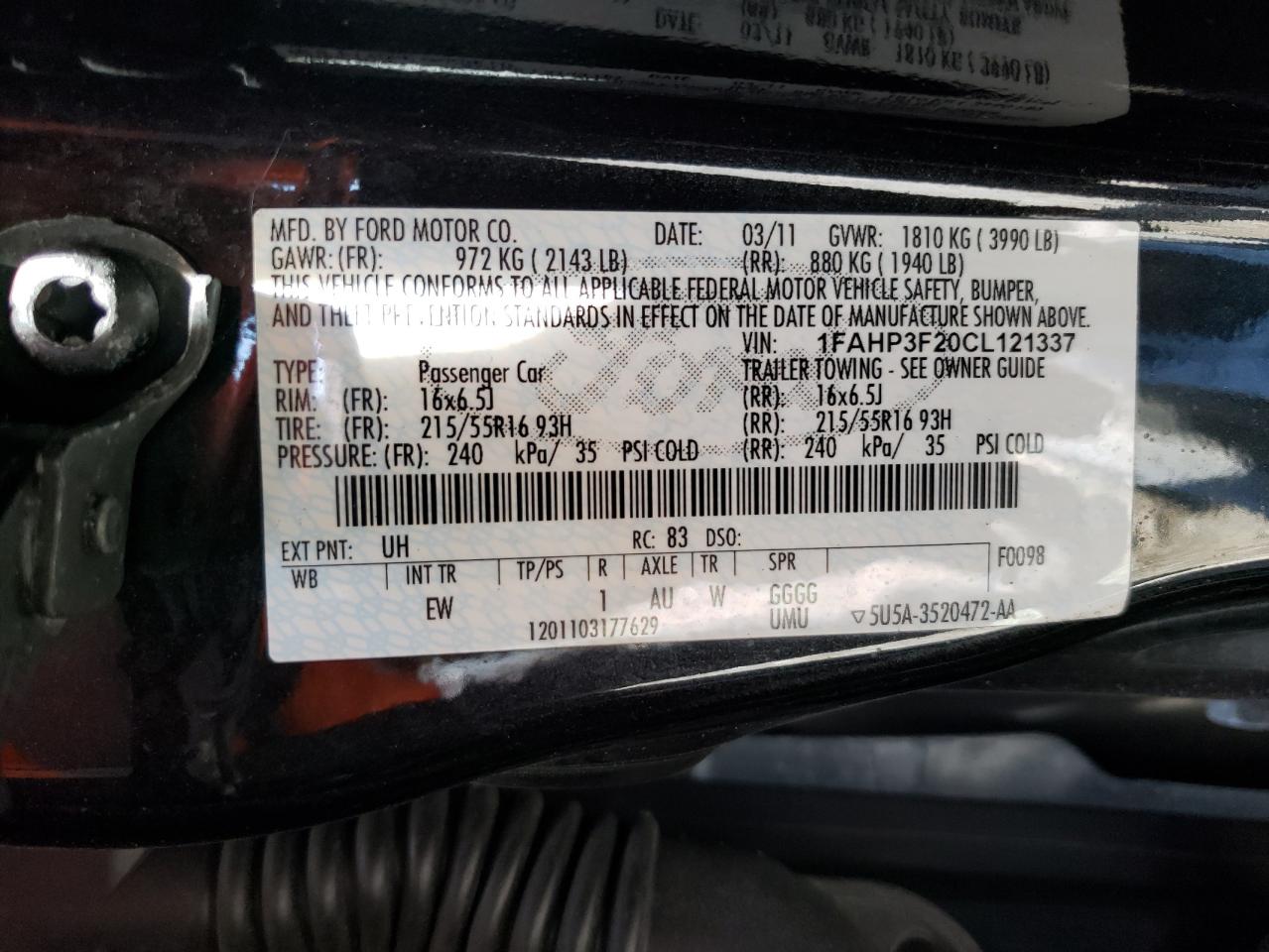 1FAHP3F20CL121337 2012 Ford Focus Se