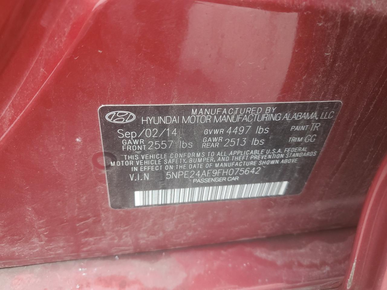 5NPE24AF9FH075642 2015 Hyundai Sonata Se