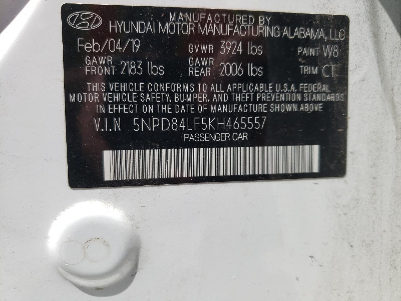 5NPD84LF5KH465557 2019 Hyundai Elantra Sel