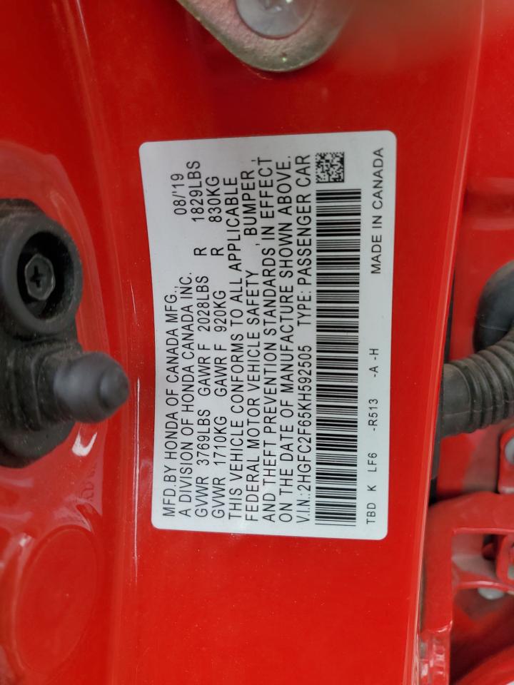 2HGFC2F65KH592505 2019 Honda Civic Lx
