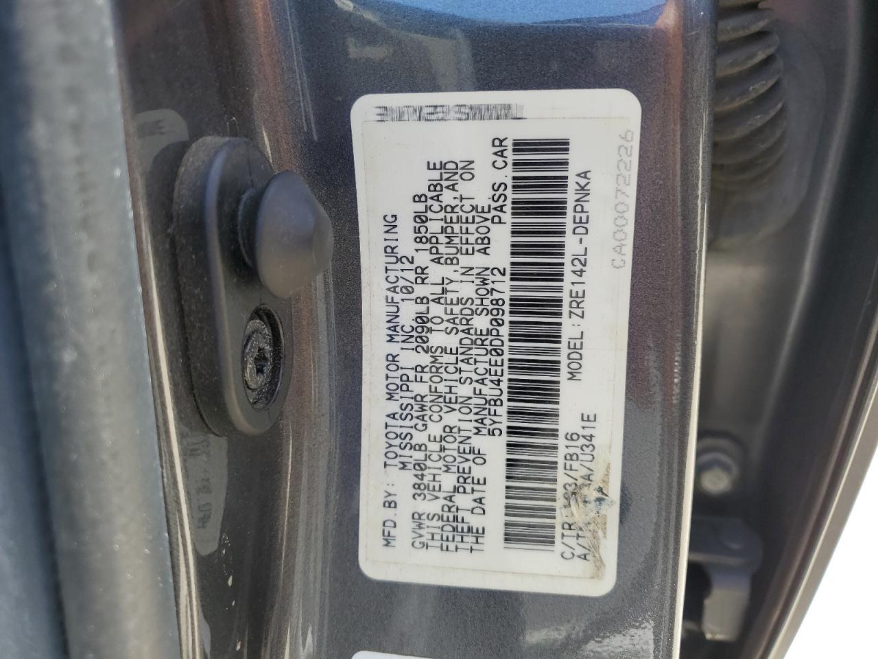 5YFBU4EE0DP098712 2013 Toyota Corolla Base