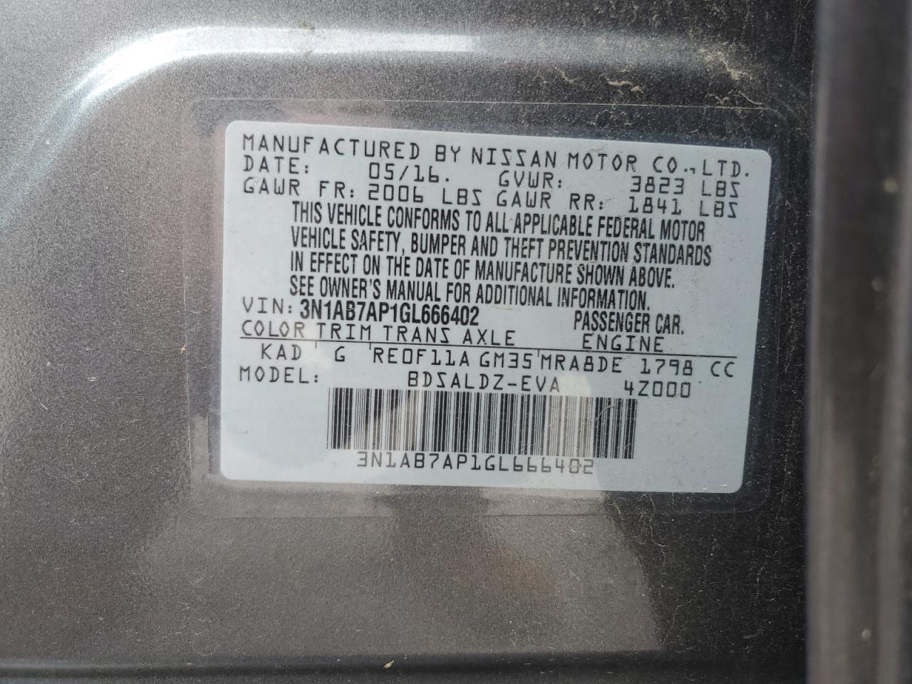 3N1AB7AP1GL666402 2016 Nissan Sentra S