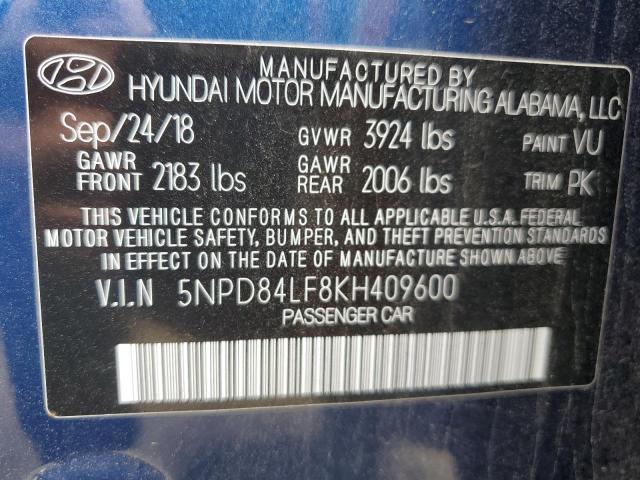 2019 Hyundai Elantra Sel VIN: 5NPD84LF8KH409600 Lot: 53761264