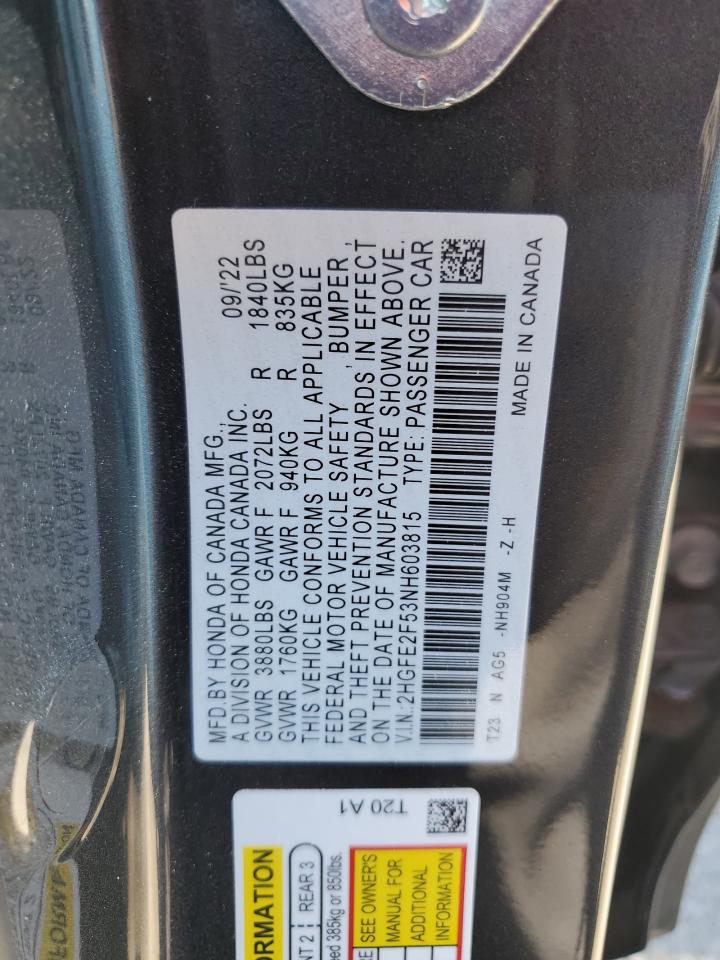 2HGFE2F53NH603815 2022 Honda Civic Sport 2HGFE2F53NH603815 2022 Honda Civic Sport