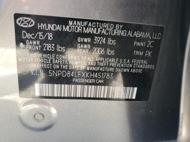 2019 Hyundai Elantra Sel VIN: 5NPD84LFXKH451783 Lot: 56150704