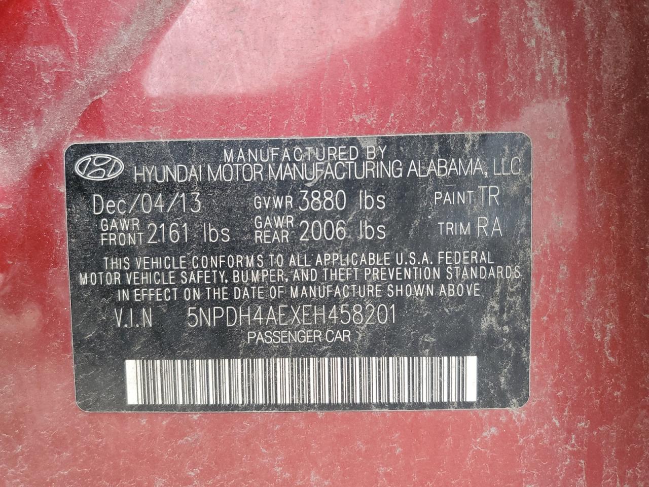 5NPDH4AEXEH458201 2014 Hyundai Elantra Se