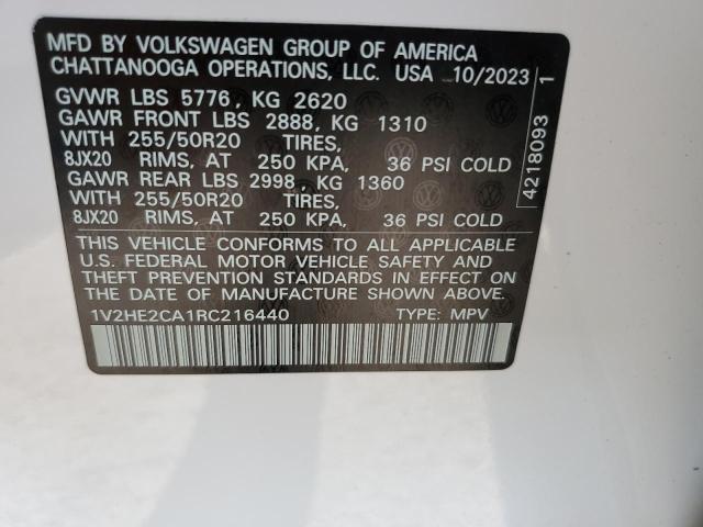 2024 Volkswagen Atlas Cross Sport Se VIN: 1V2HE2CA1RC216440 Lot: 54982234