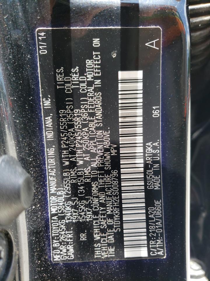 5TDYKRFH2ES008796 2014 Toyota Highlander Limited