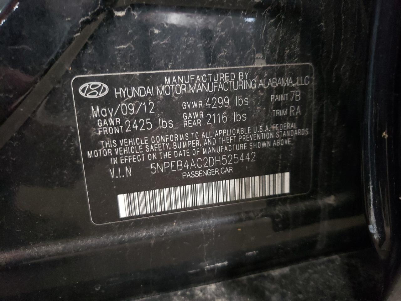 5NPEB4AC2DH525442 2013 Hyundai Sonata Gls