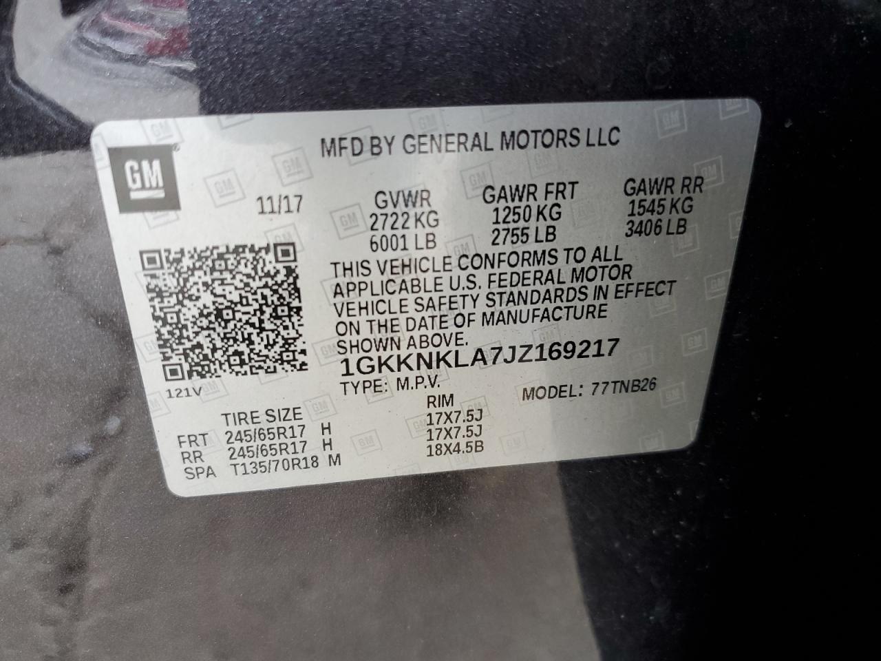 1GKKNKLA7JZ169217 2018 GMC Acadia Sle