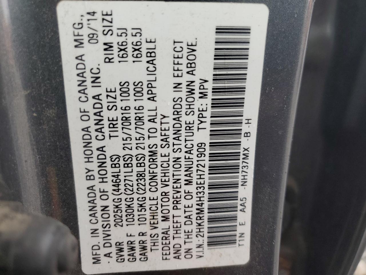 2HKRM4H33EH721909 2014 Honda Cr-V Lx