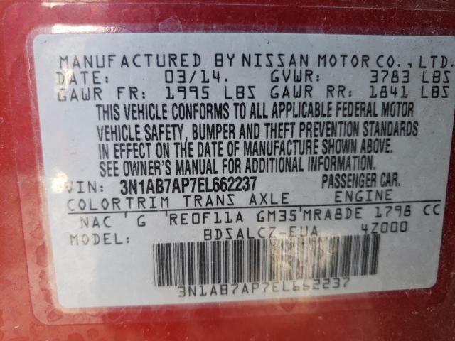 2014 Nissan Sentra S VIN: 3N1AB7AP7EL662237 Lot: 53147174