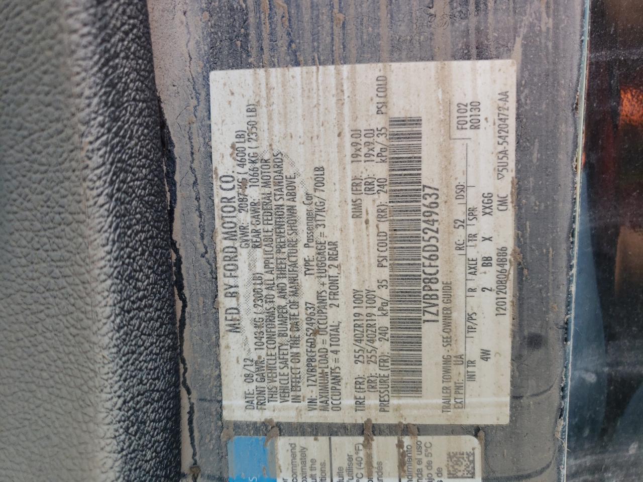 1ZVBP8CF6D5249637 2013 Ford Mustang Gt