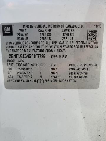 2016 Chevrolet Equinox Ltz VIN: 2GNFLGE34G6187796 Lot: 54917114