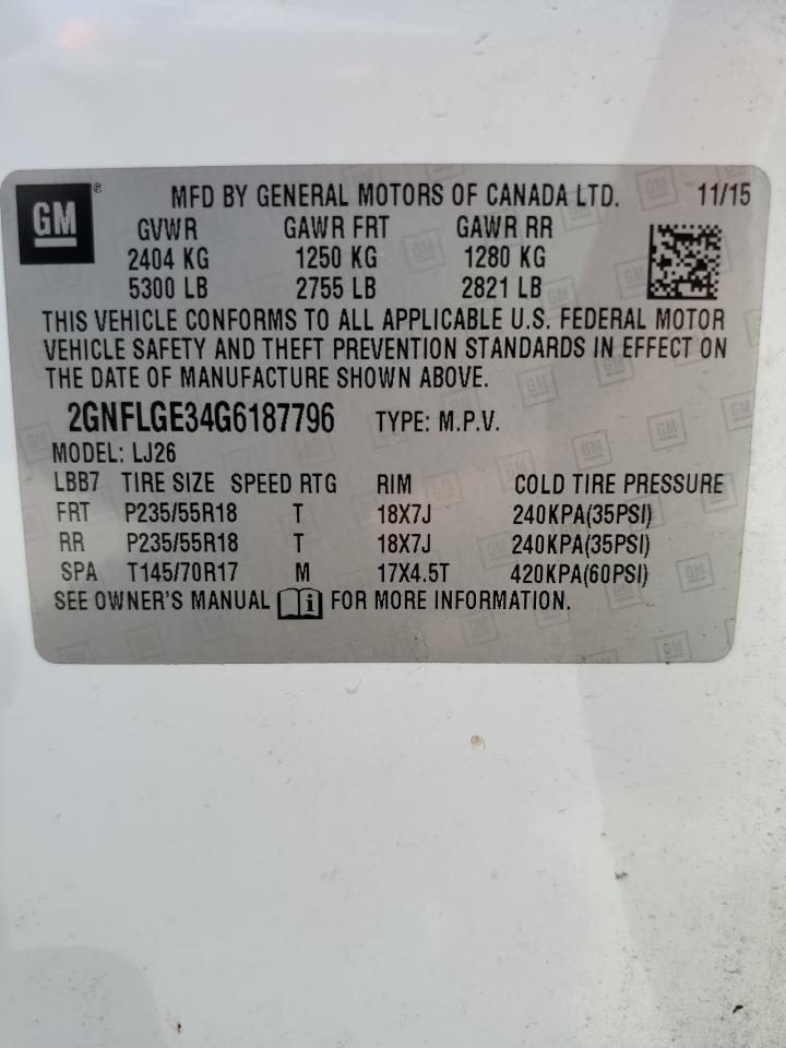 2GNFLGE34G6187796 2016 Chevrolet Equinox Ltz