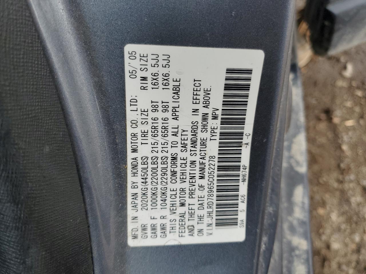 JHLRD78965C052278 2005 Honda Cr-V Se