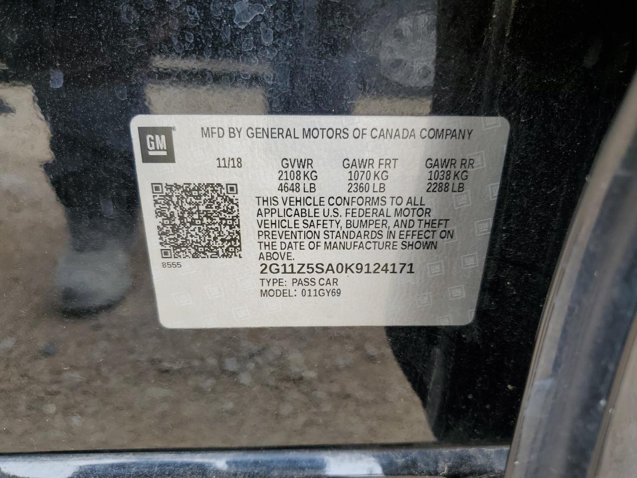 2G11Z5SA0K9124171 2019 Chevrolet Impala Lt