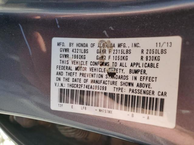 VIN 1HGCR2F74EA095099 2014 Honda Accord, EX no.12