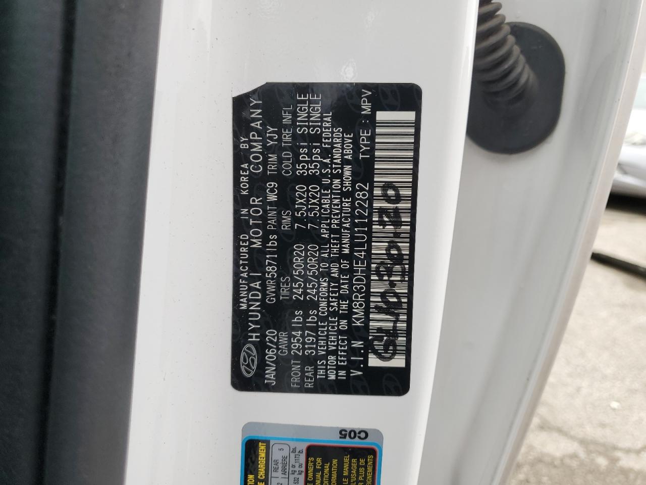 KM8R3DHE4LU112282 2020 Hyundai Palisade Sel