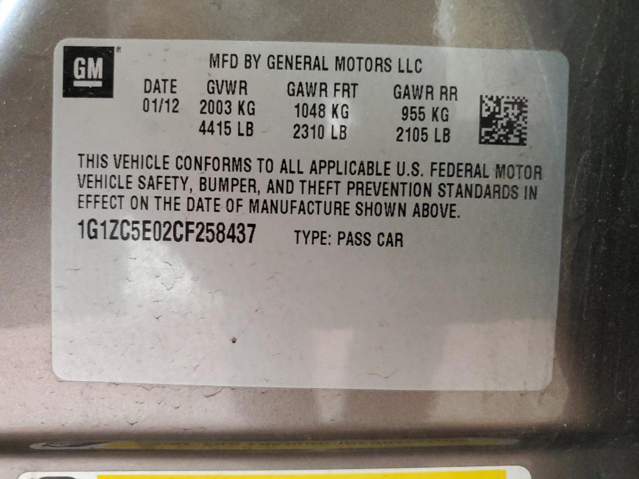 1G1ZC5E02CF258437 2012 Chevrolet Malibu 1Lt