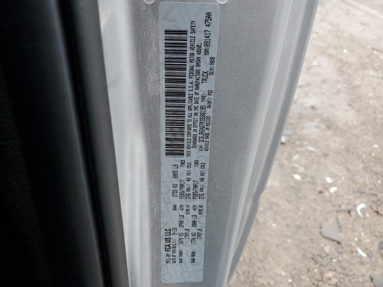 3C6JR6AG7KG506195 2019 Ram 1500 Classic Tradesman