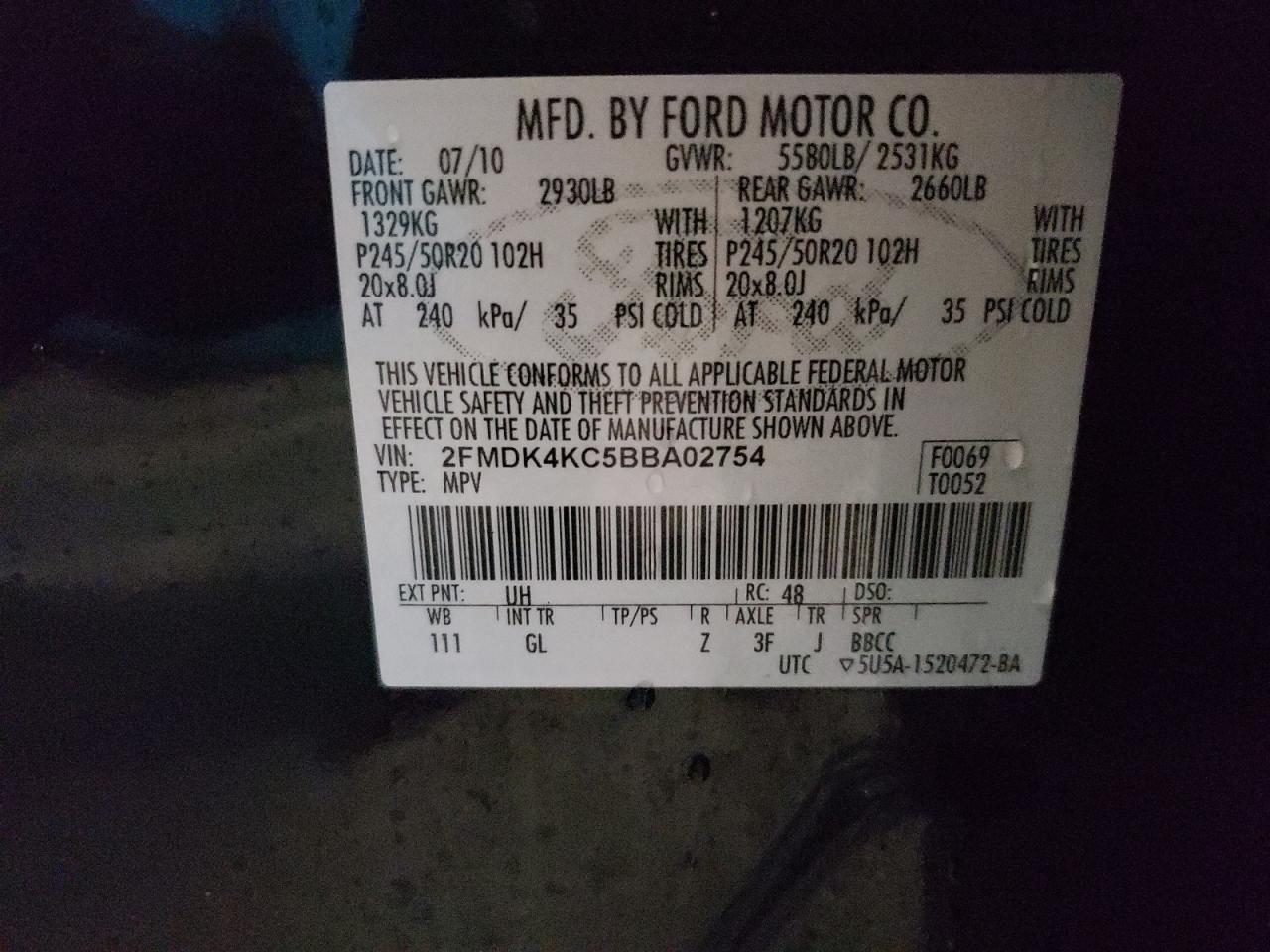 2FMDK4KC5BBA02754 2011 Ford Edge Limited