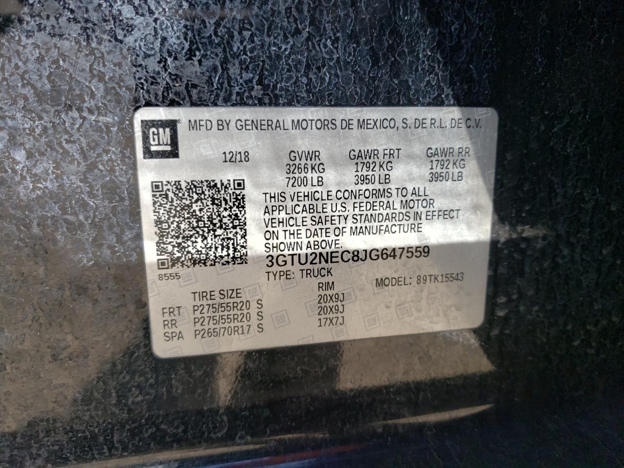 3GTU2NEC8JG647559 2018 GMC Sierra K1500 Slt