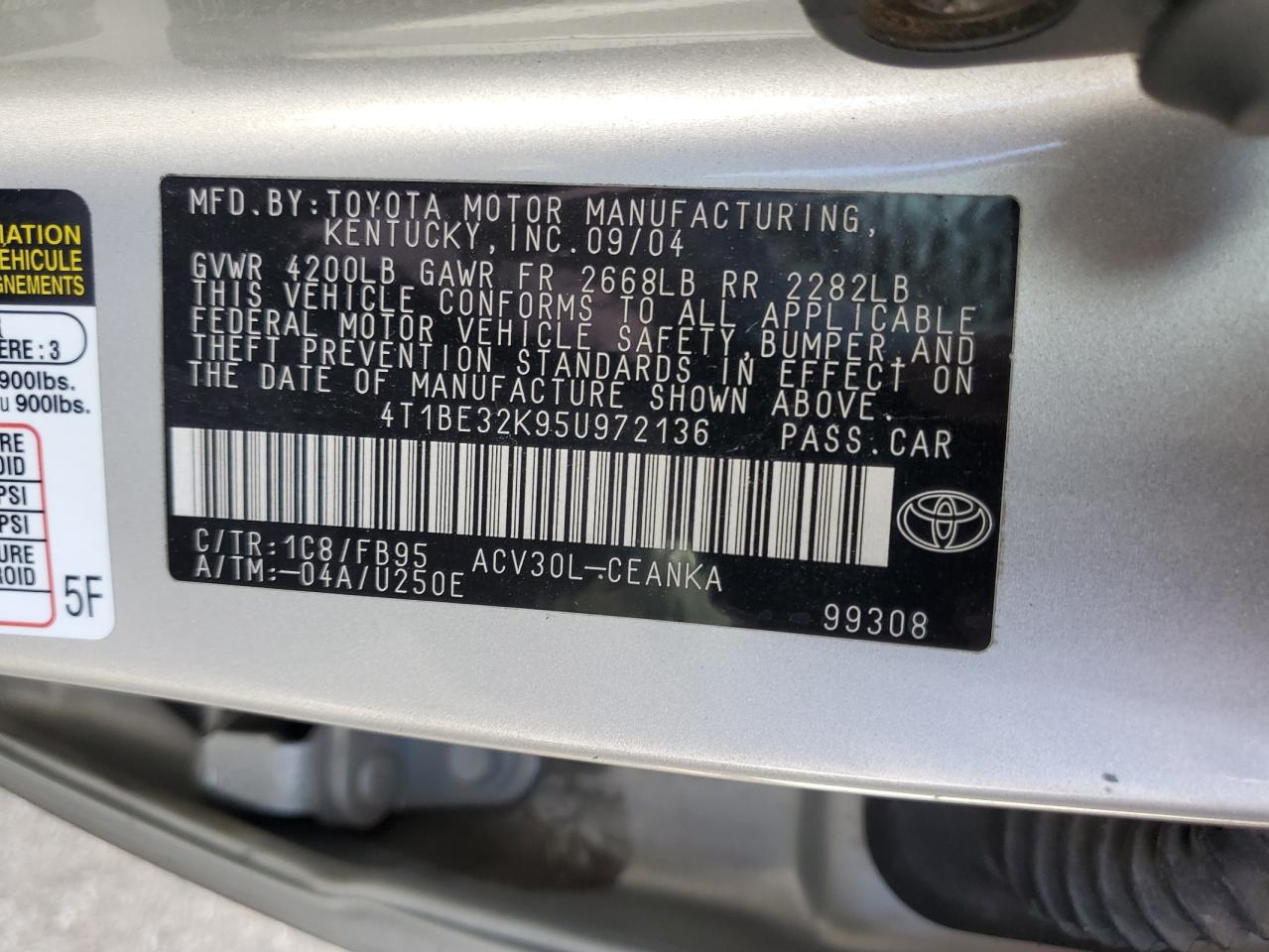 4T1BE32K95U972136 2005 Toyota Camry Le