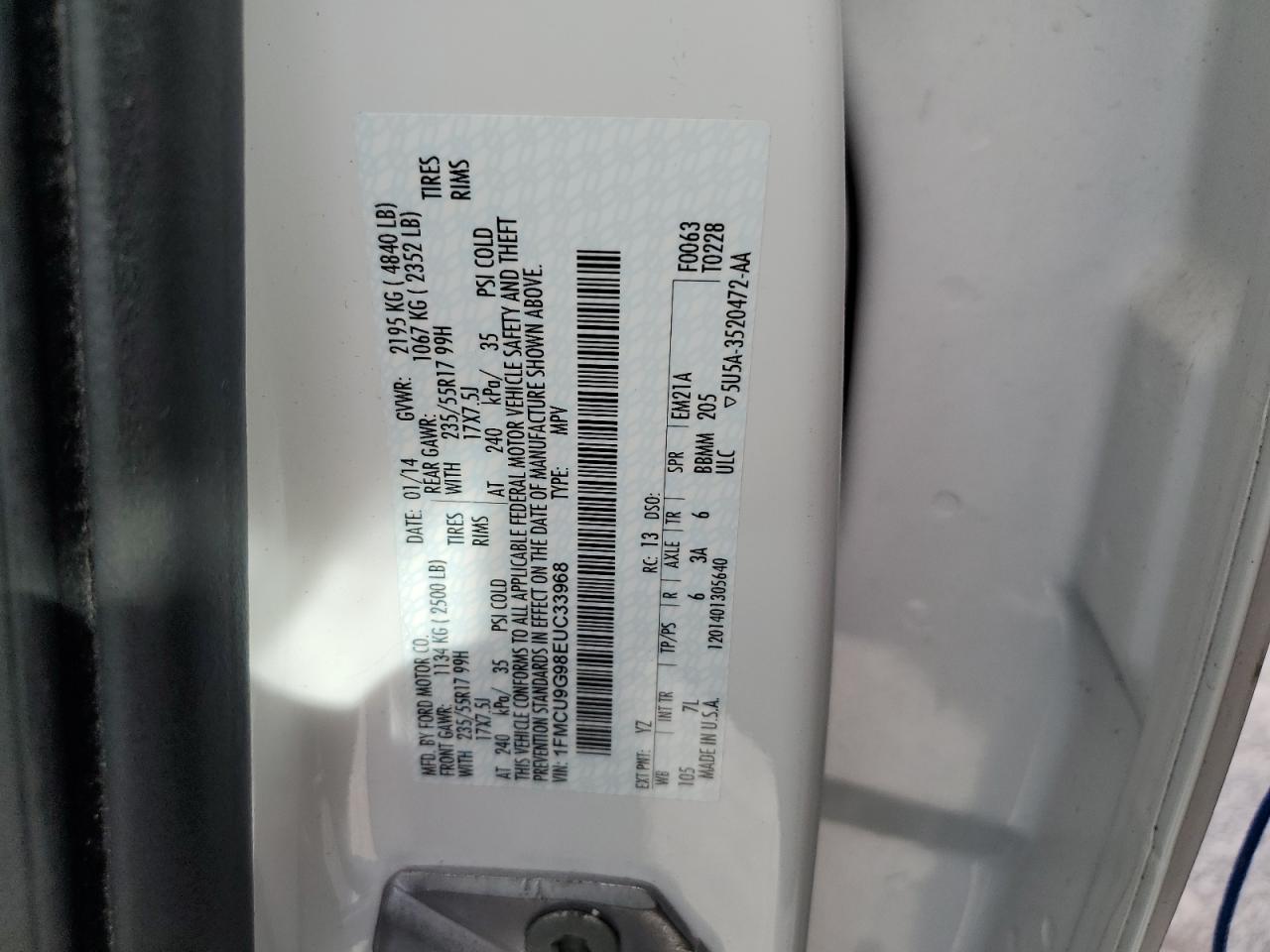 1FMCU9G98EUC33968 2014 Ford Escape Se