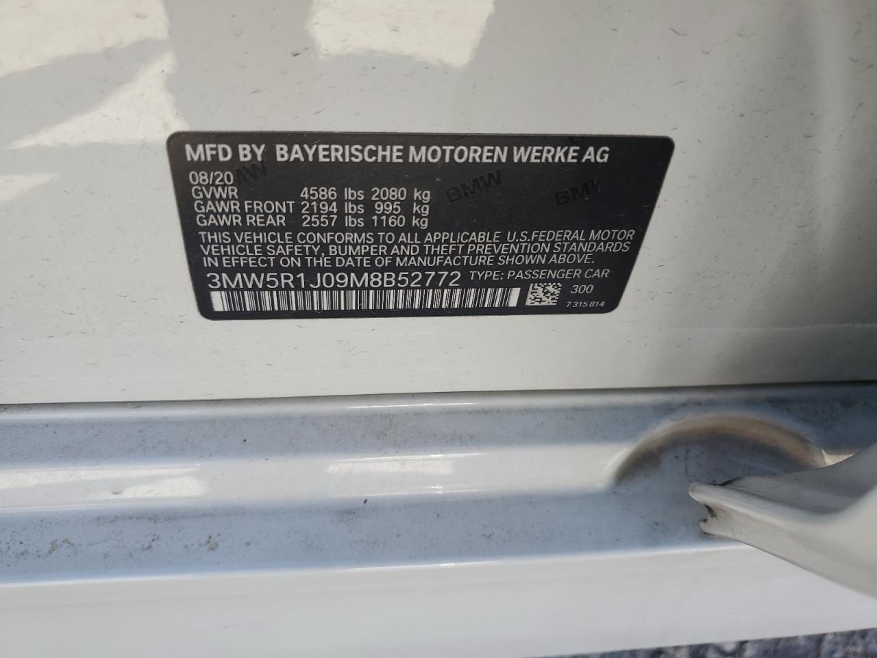 3MW5R1J09M8B52772 2021 BMW 330I