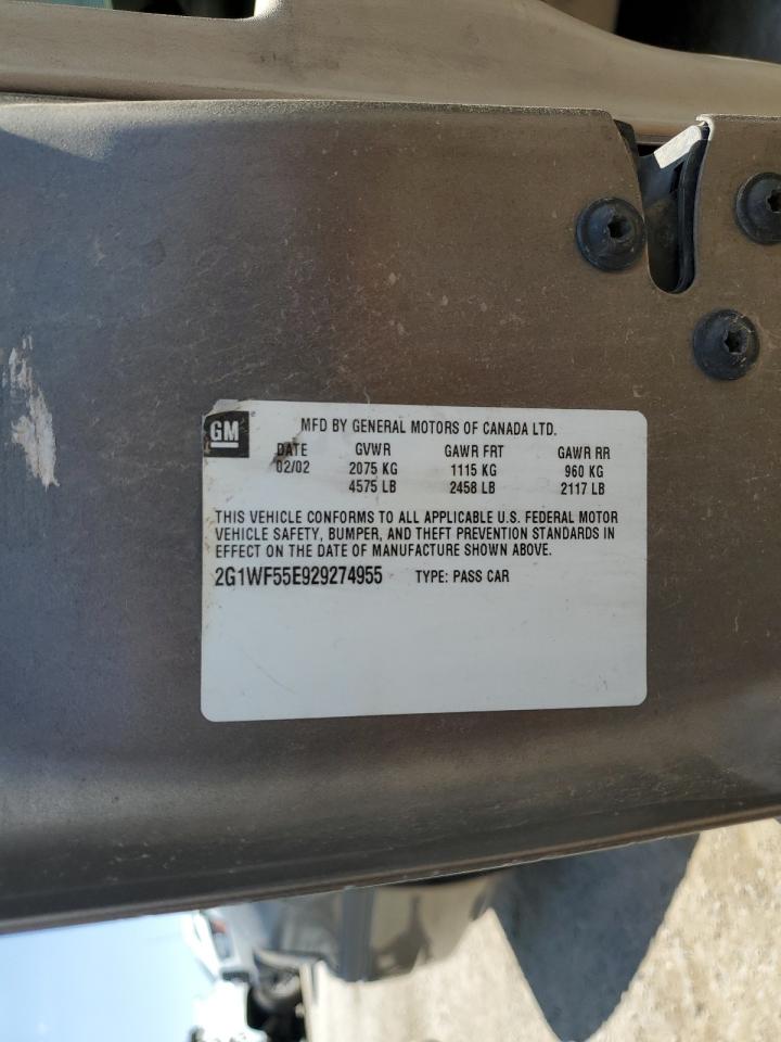 2G1WF55E929274955 2002 Chevrolet Impala