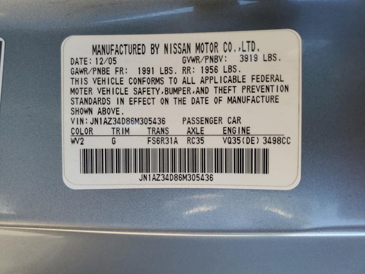 JN1AZ34D86M305436 2006 Nissan 350Z Coupe