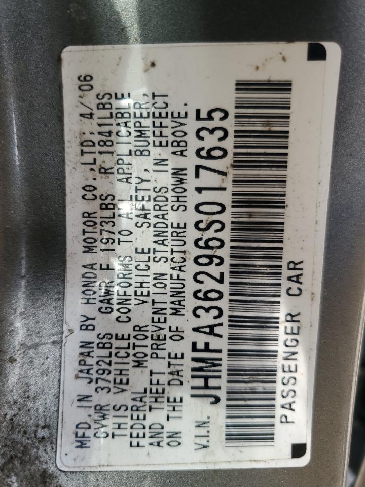 JHMFA36296S017635 2006 Honda Civic Hybrid JHMFA36296S017635 2006 Honda Civic Hybrid