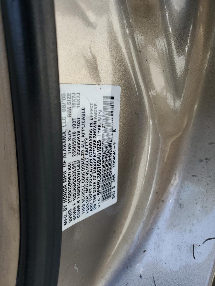 5FNRL38676B401029 2006 Honda Odyssey Exl