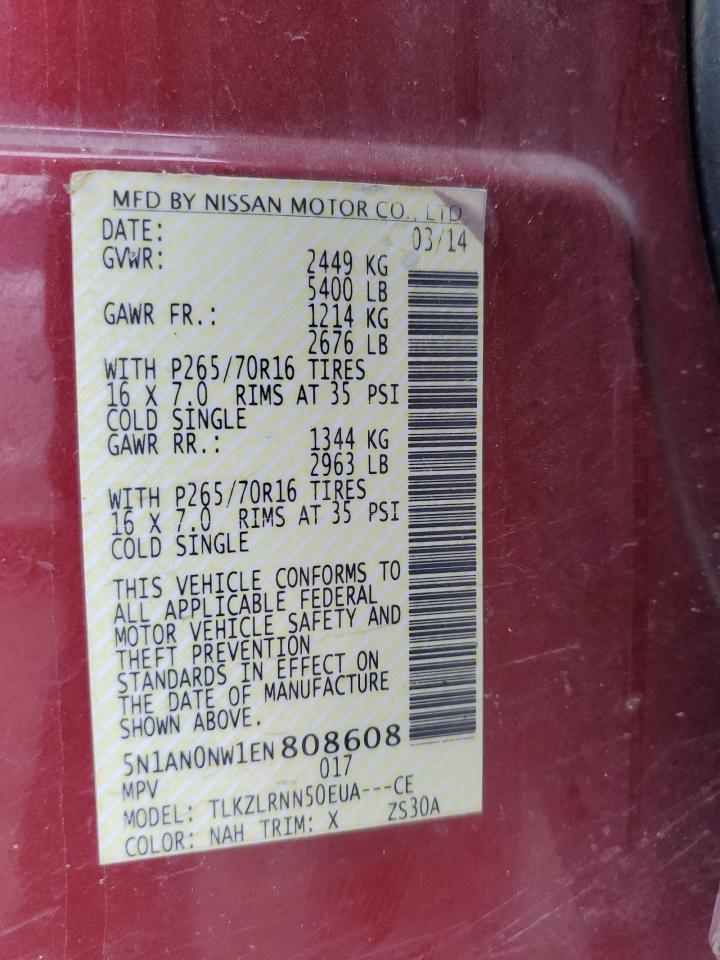 5N1AN0NW1EN808608 2014 Nissan Xterra X