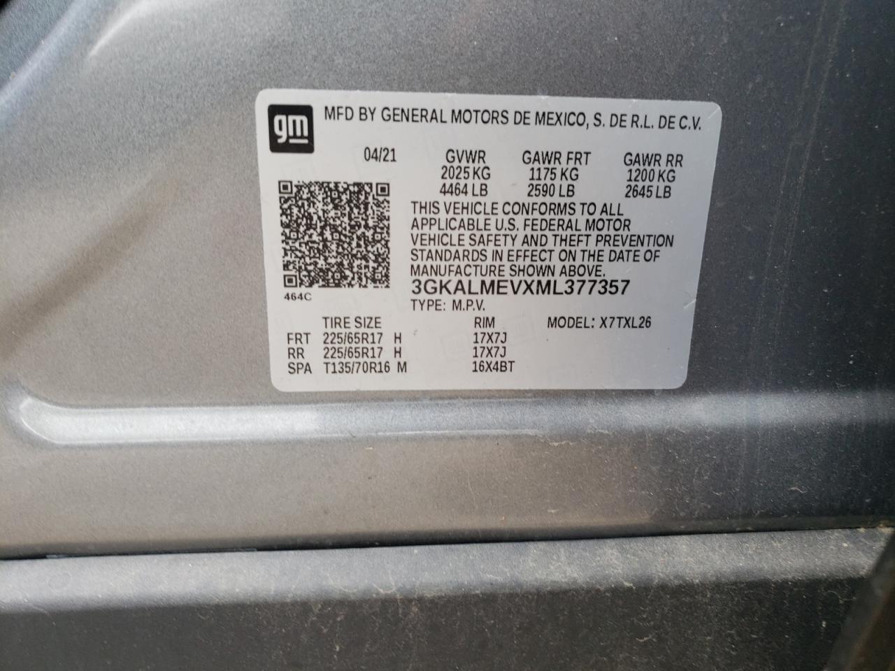 3GKALMEVXML377357 2021 GMC Terrain Sle