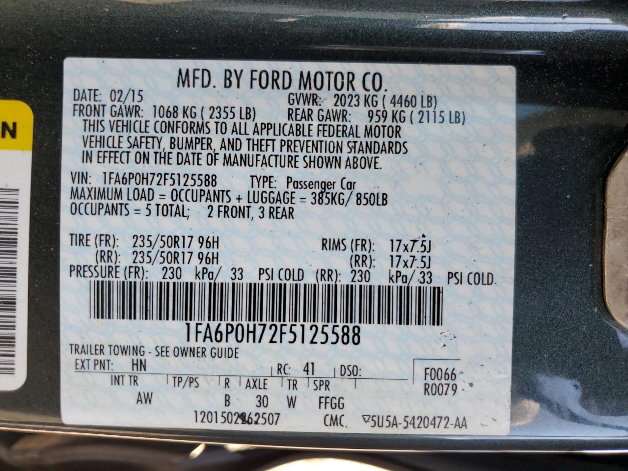 1FA6P0H72F5125588 2015 Ford Fusion Se