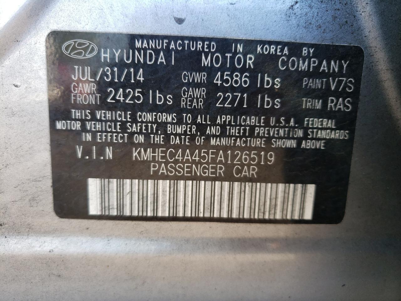 KMHEC4A45FA126519 2015 Hyundai Sonata Hybrid