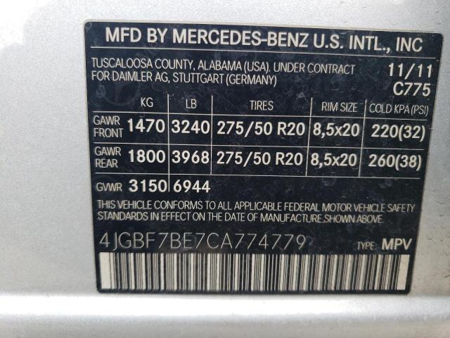 2012 Mercedes-Benz Gl 450 4Matic VIN: 4JGBF7BE7CA774779 Lot: 55333364