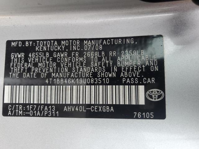 2009 Toyota Camry Hybrid VIN: 4T1BB46K19U083510 Lot: 55495354