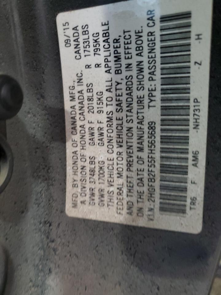 2HGFB2F55FH565689 2015 Honda Civic Lx