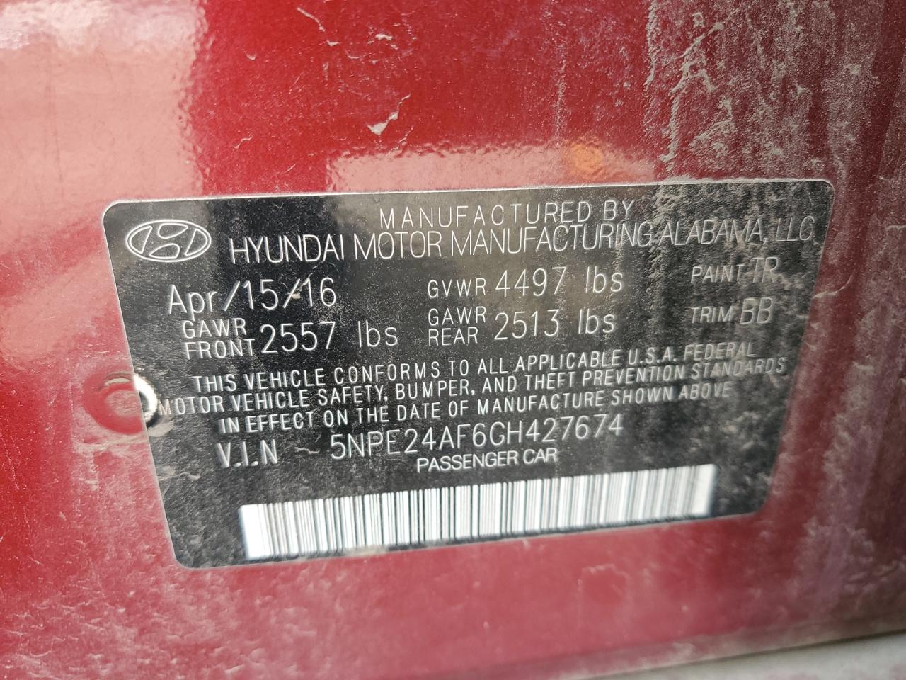 5NPE24AF6GH427674 2016 Hyundai Sonata Se