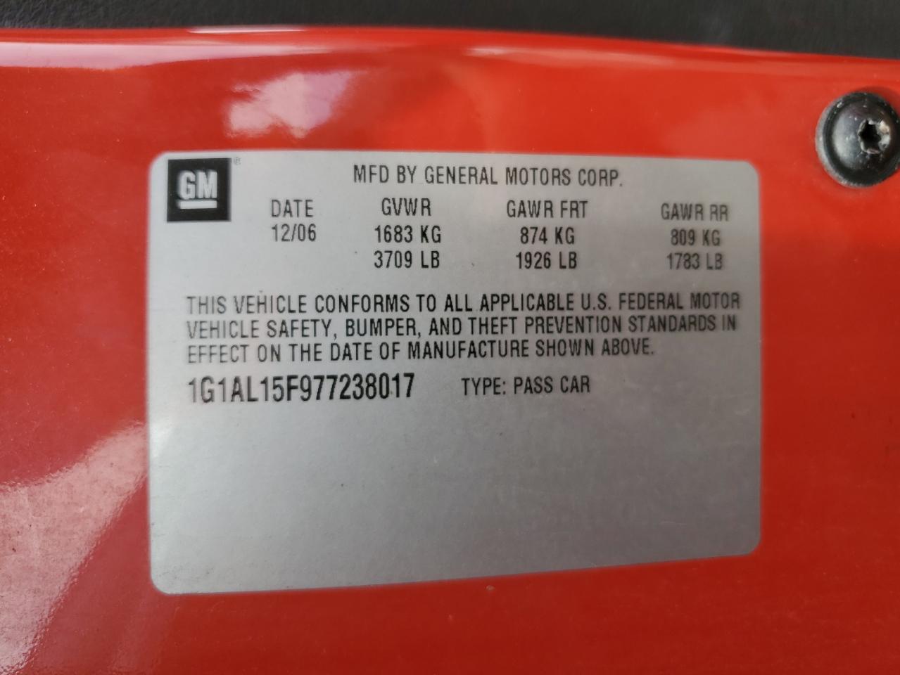 1G1AL15F977238017 2007 Chevrolet Cobalt Lt