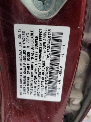 2012 Honda Civic Lx VIN: 19XFB2F57CE065975 Lot: 55099364