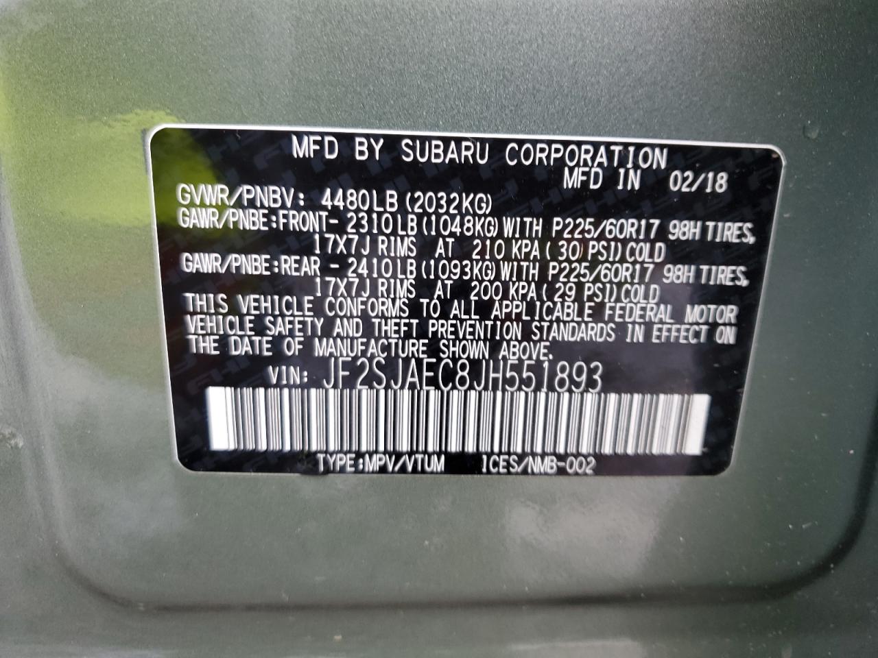 JF2SJAEC8JH551893 2018 Subaru Forester 2.5I Premium